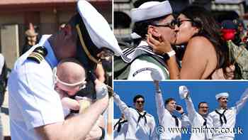 Emotional scenes as US aircraft carrier returns home after record 260 consecutive days at sea