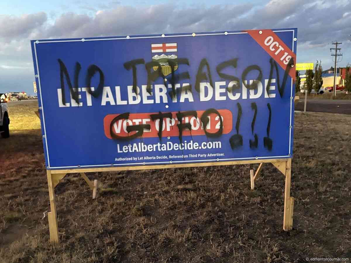 Separatists' referendum signs vandalized in northern Alberta community ahead of Oct. 19 Referendum