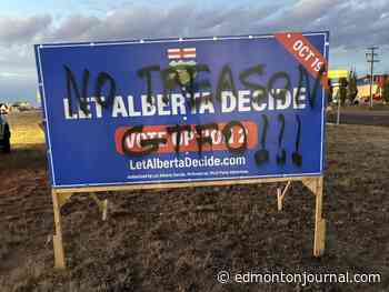 Separatists' referendum signs vandalized in northern Alberta community ahead of Oct. 19 Referendum