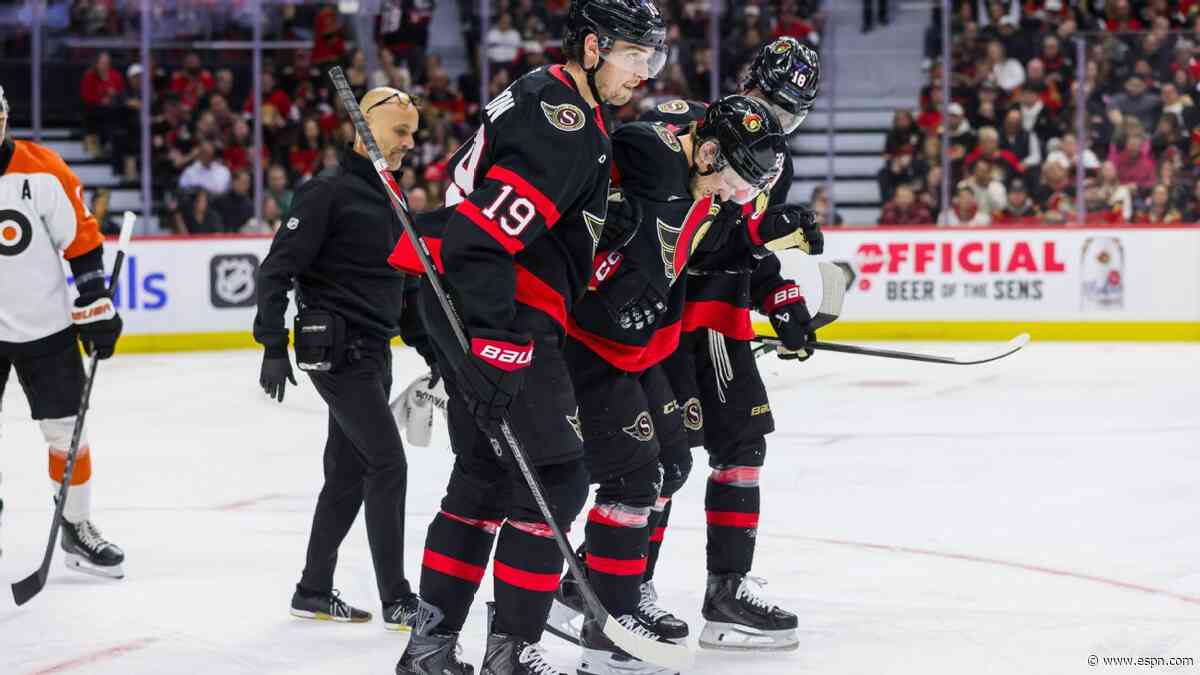 Senators' Eklund out for 'extended' period after injuring ankle on hard hit
