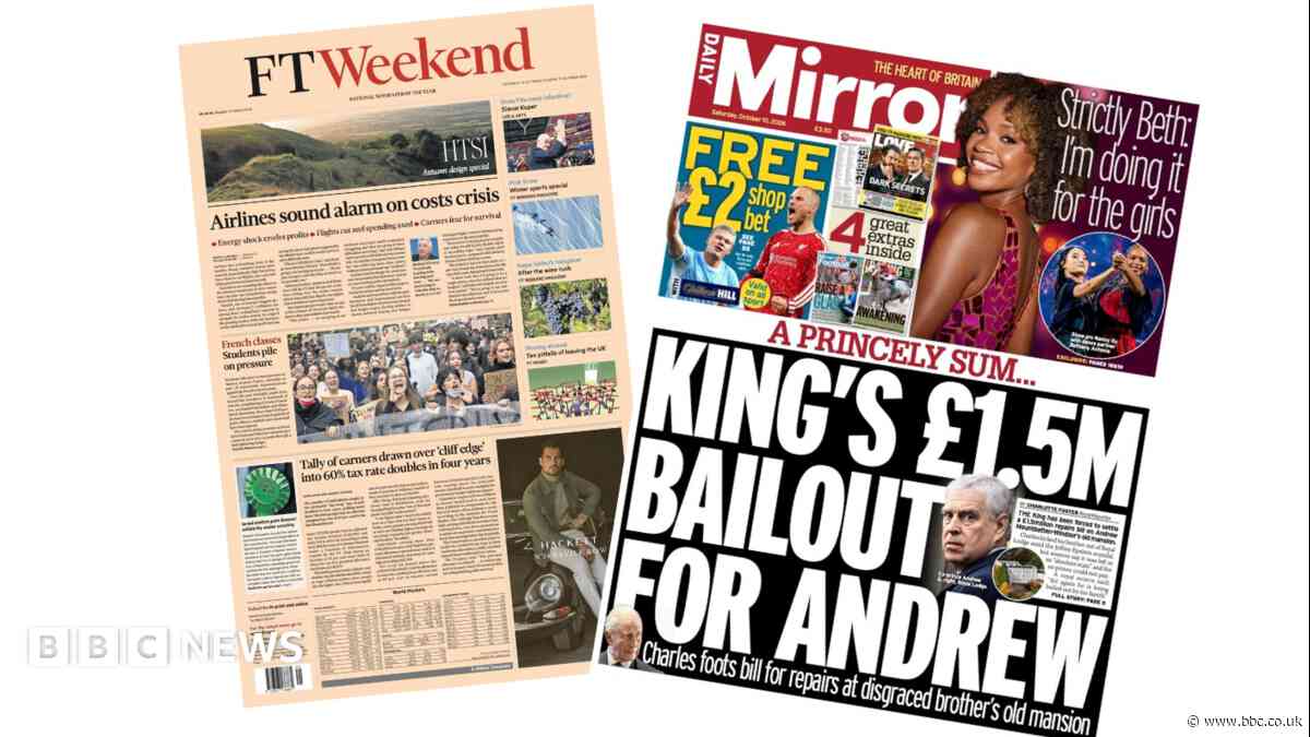 The Papers: 'Airlines sound alarm on costs crisis' and 'King's £1.5m bailout'