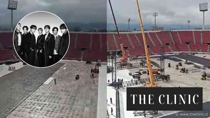 Con grúas en la mitad de la cancha en plenas lluvias: Así va la controversial instalación del escenario para los conciertos de BTS en el Estadio Nacional