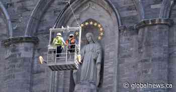 The scaffolding will be removed from the facade of Notre-Dame Basilica in Montreal