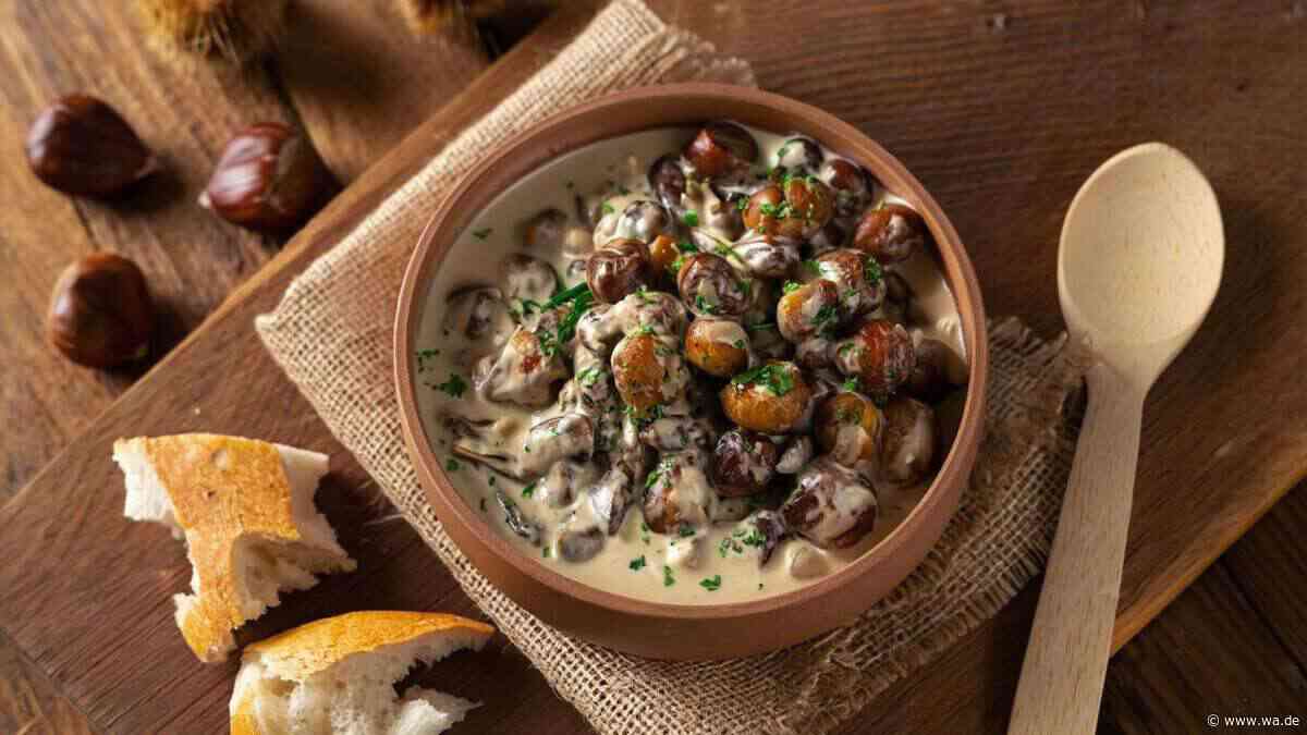 Herzhaftes Maronen-Pilz-Ragout mit Esskastanien, Portwein und Sahne