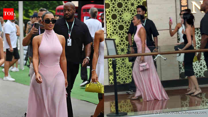 Amid pregnancy rumours, Kim Kardashian steps out in baby pink to support Lewis Hamilton at Singapore GP