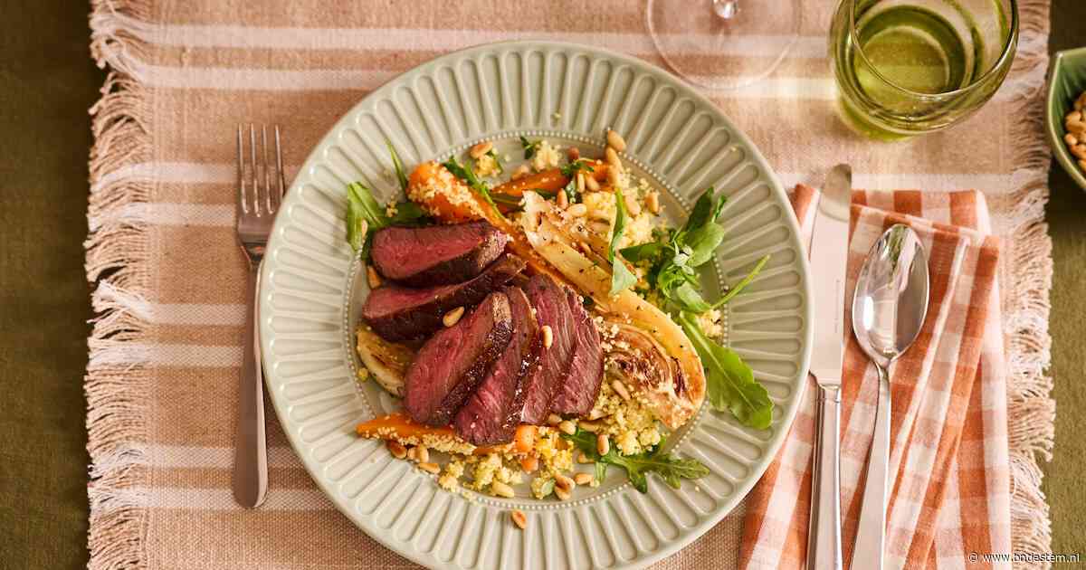 Wat Eten We Vandaag: Hertenbiefstuk met geroosterde groente en couscous