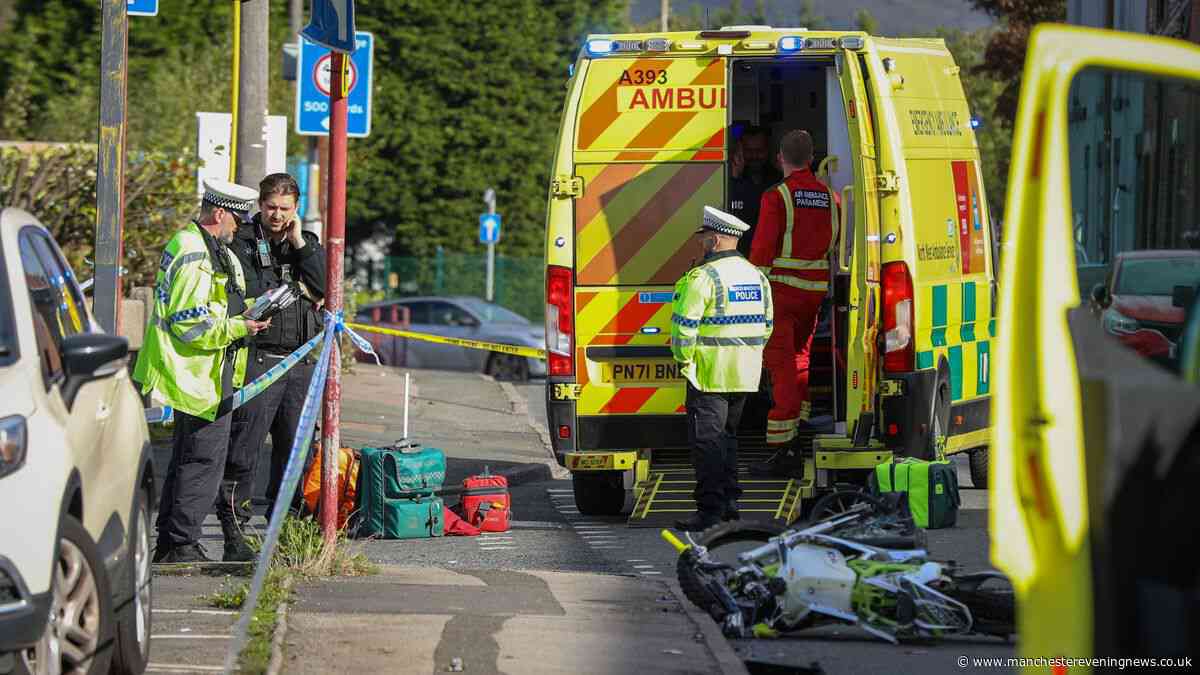 Road taped off and air ambulance lands after collision between two bikes