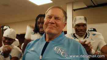 Bill Belichick locker room footage released as beaming UNC stars gift him game ball after his biggest win
