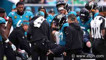 Jaguars rule out LT Harrison with apparent knee injury