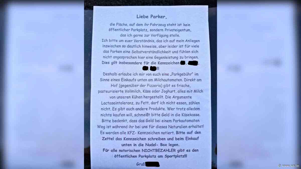 „Käsekasse“ statt Parkomat: Grundstücksbesitzer erklärt auf Zettel ungewöhnliche Methode gegen Gratis-Parker