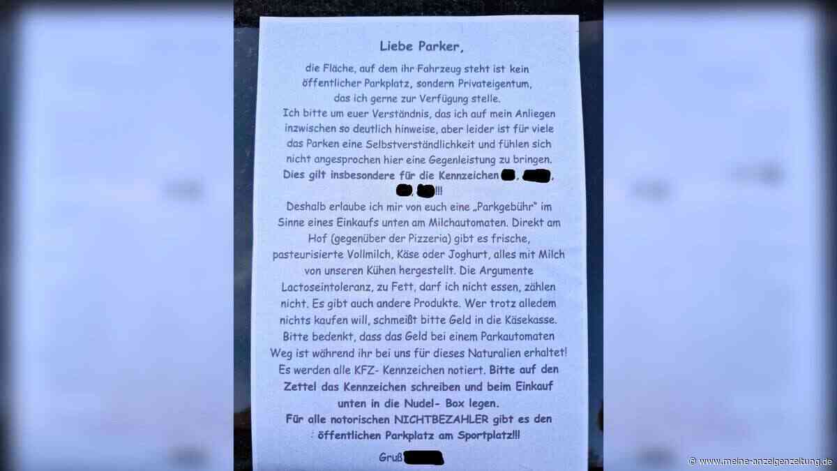 „Käsekasse“ statt Parkomat: Grundstücksbesitzer erklärt auf Zettel ungewöhnliche Methode gegen Gratis-Parker