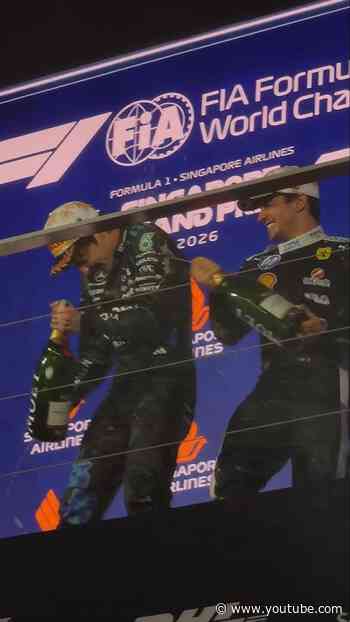 Cooling off in the best way possible 🍾 #f1shorts #f1 #mercedesf1 #kimiantonelli