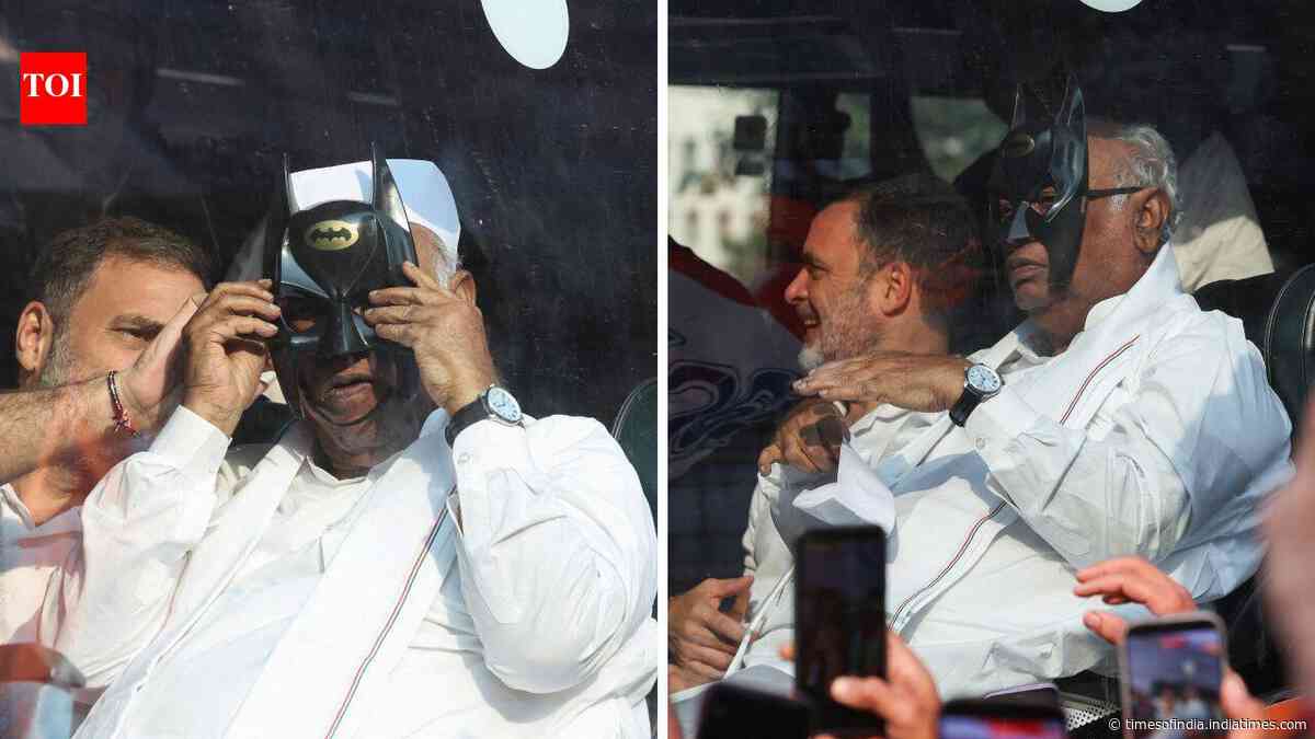 Anti-CEC protest: Congress chief Kharge dons Batman mask during march to Supreme Court