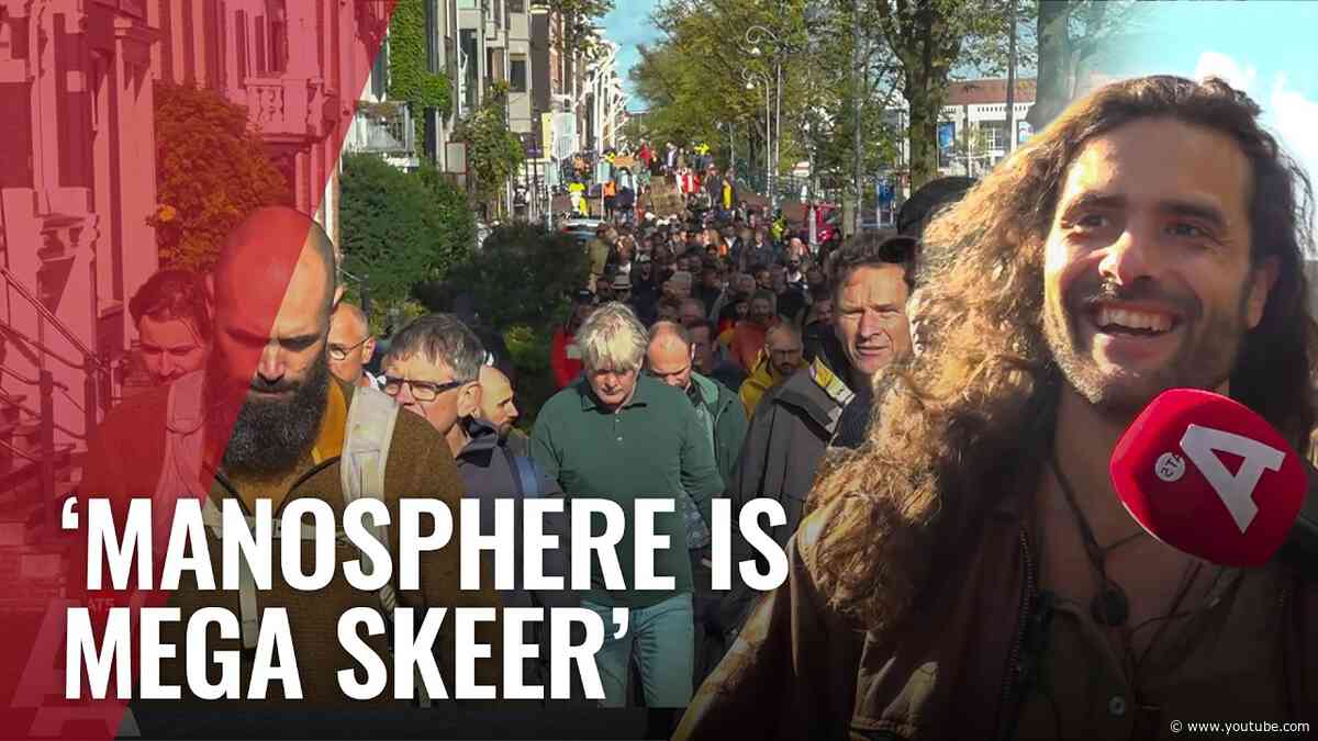 Mannen lopen mars tegen vrouwengeweld