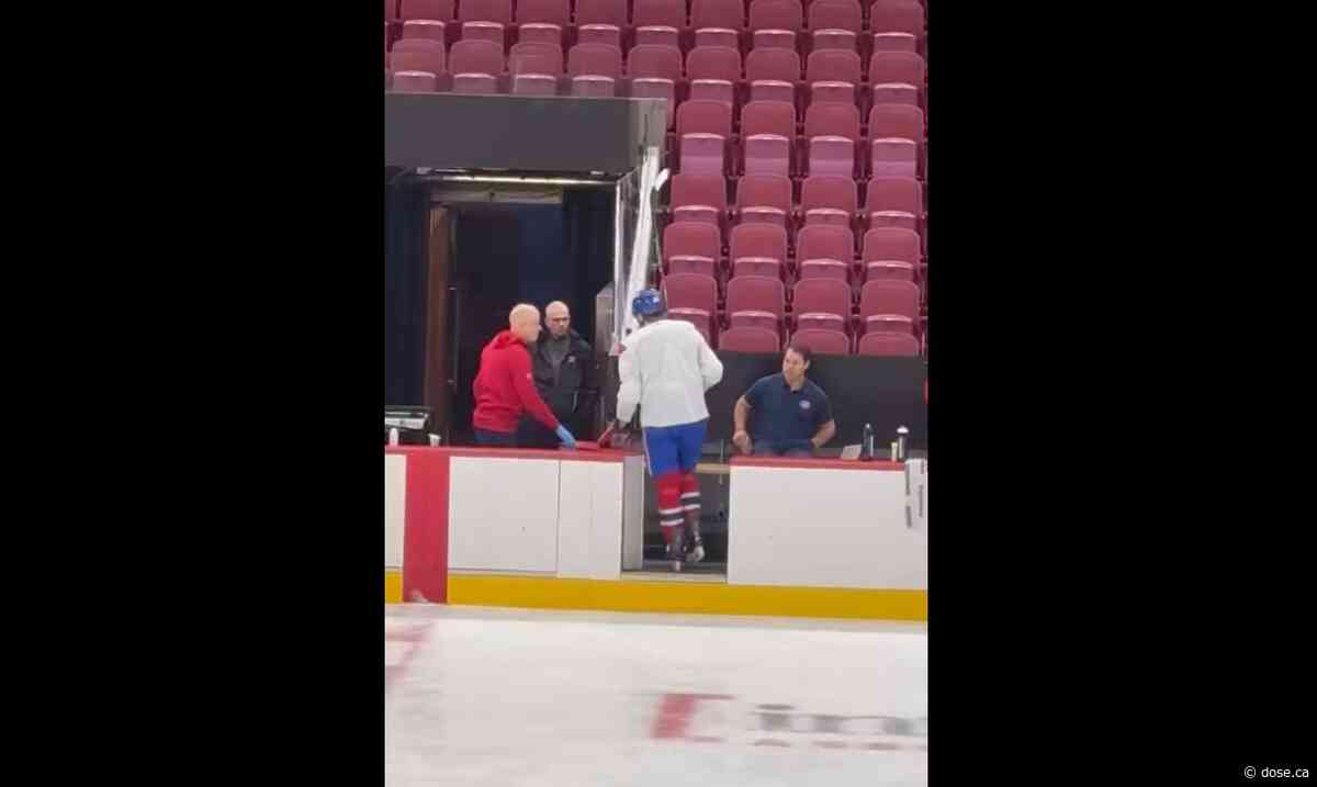 Florian Xhekaj leaves practice after just a few minutes