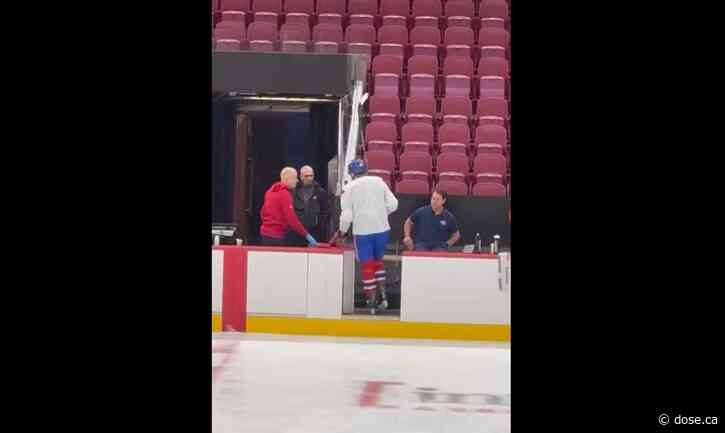 Florian Xhekaj leaves practice after just a few minutes