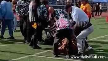 Shocking fight breaks out between coach and referee at kids' flag football game as 'outraged' parents step in