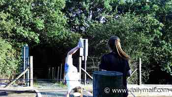 Children are seen doing handstands and playing chicken with high speed trains - forcing busy level crossing to close