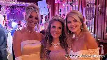 Tess Daly channels her inner Lady Whistledown in a cream satin gown as she parties with Boy George while celebrating her pal's birthday with a Bridgerton-themed bash