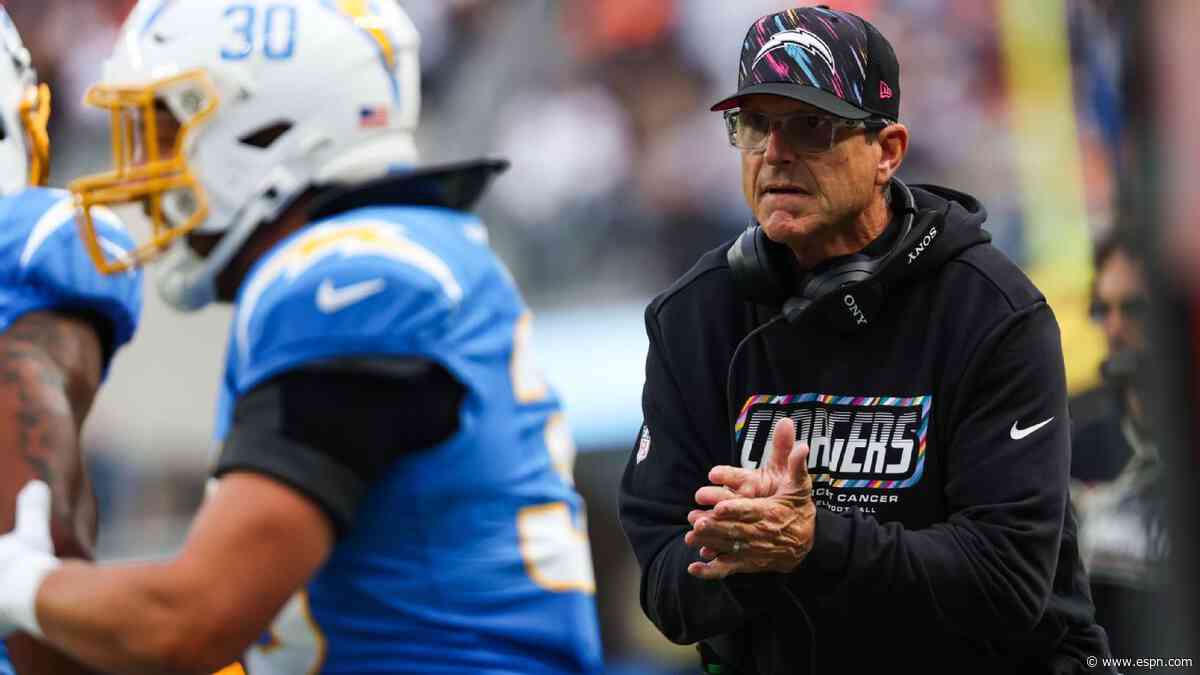 Amid Chargers' 0-5 start, Harbaugh says he, ownership 'in this fight together'