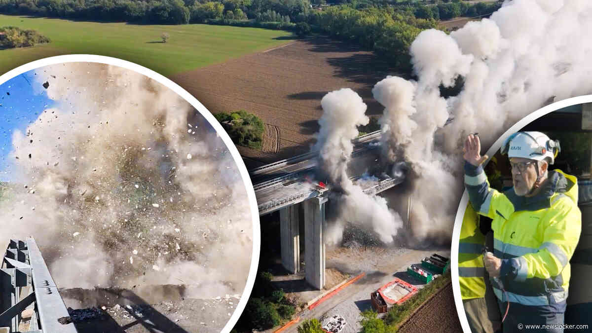 Spectaculaire beelden: Italiaanse brug opgeblazen