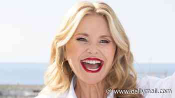 Christie Brinkley, 72, shows off her youthful looks as she kicks her leg up in the air at a photocall for her Uptown Girl docuseries at MIPCOM in Cannes