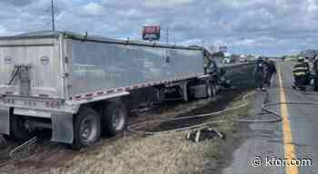 Emergency crews respond to semi accident on I-35 in Purcell