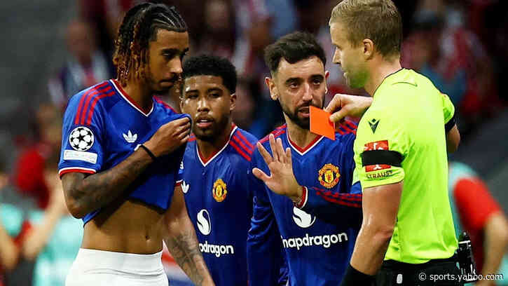 Why was Leny Yoro sent off for Manchester United at Atletico Madrid?