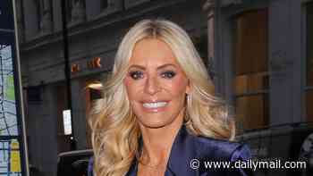 Newly-single Tess Daly, 57, cuts a chic figure in a navy flared velvet suit as she leads the stars at the Hello! Magazine Power List party