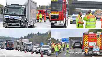 Schwerer Unfall mit Verletztem auf A8 bei München: Lkw stoßen zusammen – die Bilder des Einsatzes