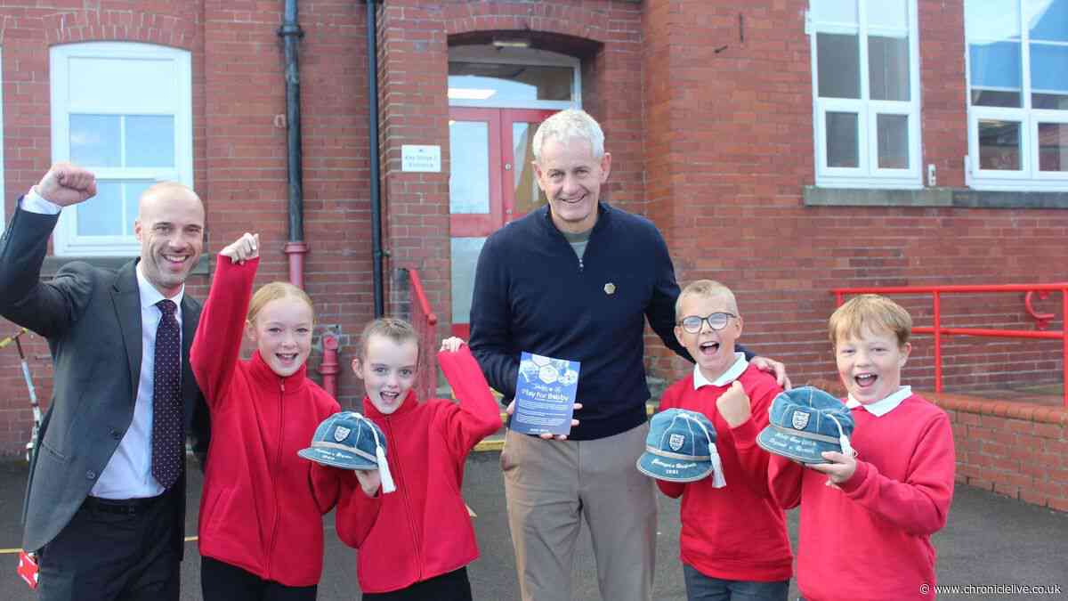 Sir Bobby Robson's son visits legend's primary school amid final £500,000 push for new cancer centre