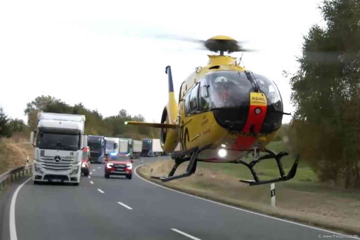 Unfall auf B 174 bei Marienberg: Rettungshubschrauber im Einsatz
