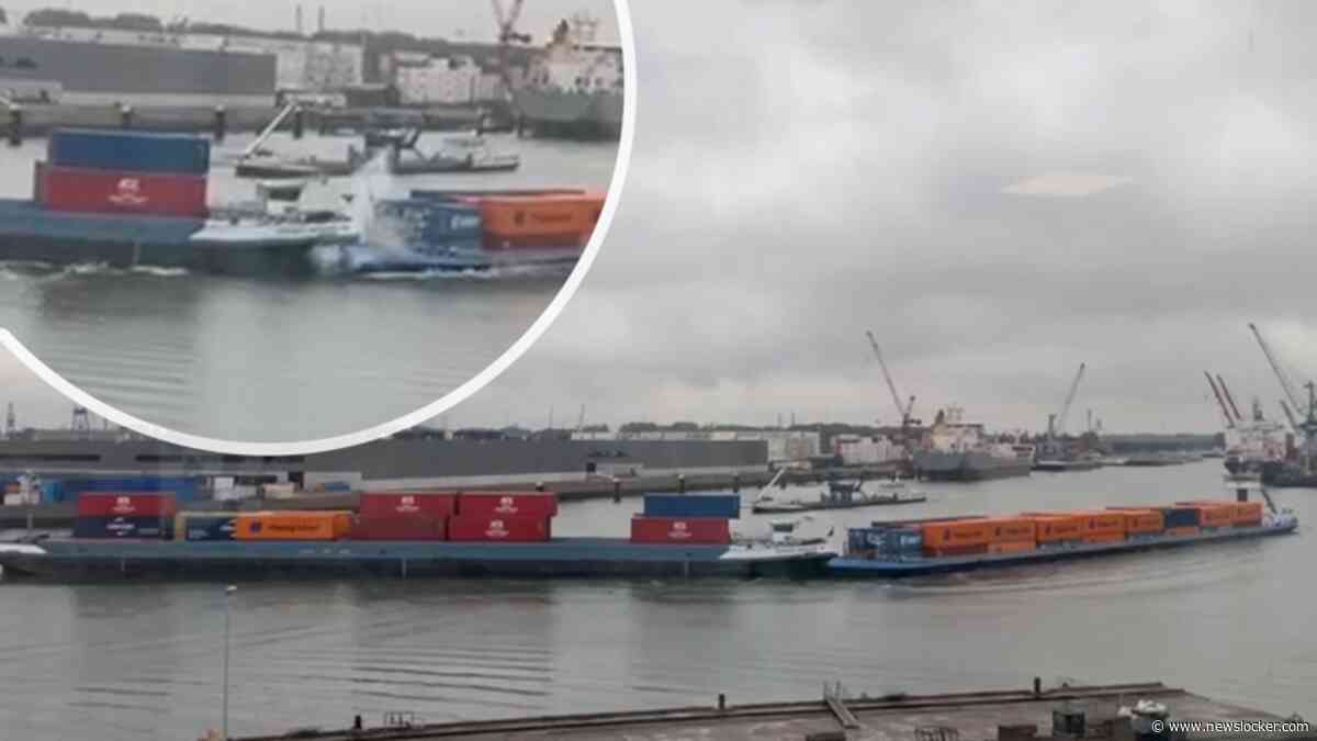 Harde botsing in Rotterdamse haven: schepen knallen op elkaar