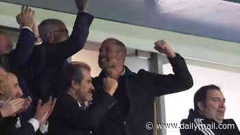 Plenty to smile about, your highness! Prince William celebrates wildly as his beloved Aston Villa score two early goals in Champions League clash against Fenerbahce
