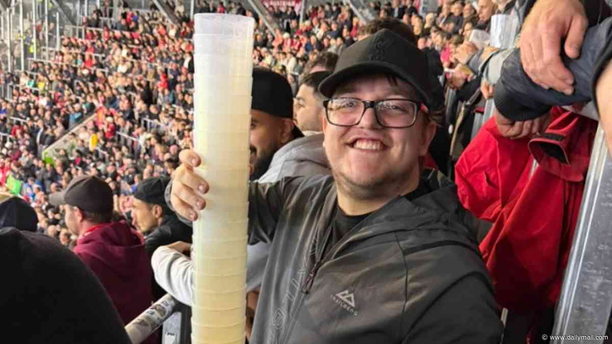 Liverpool fans clean up! Supporters return thousands of plastic cups - worth £2.50 each - as they pose with gigantic 'beer snakes' in Austria, with some even covering cost of their trip