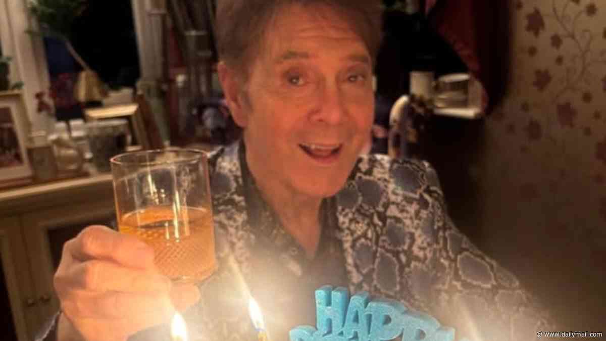 Sir Cliff Richard turns 86: Iconic pop singer celebrates his big day with a 'Number One-themed' afternoon tea for fans as he drinks wine, eats cake and gets swarmed by balloons