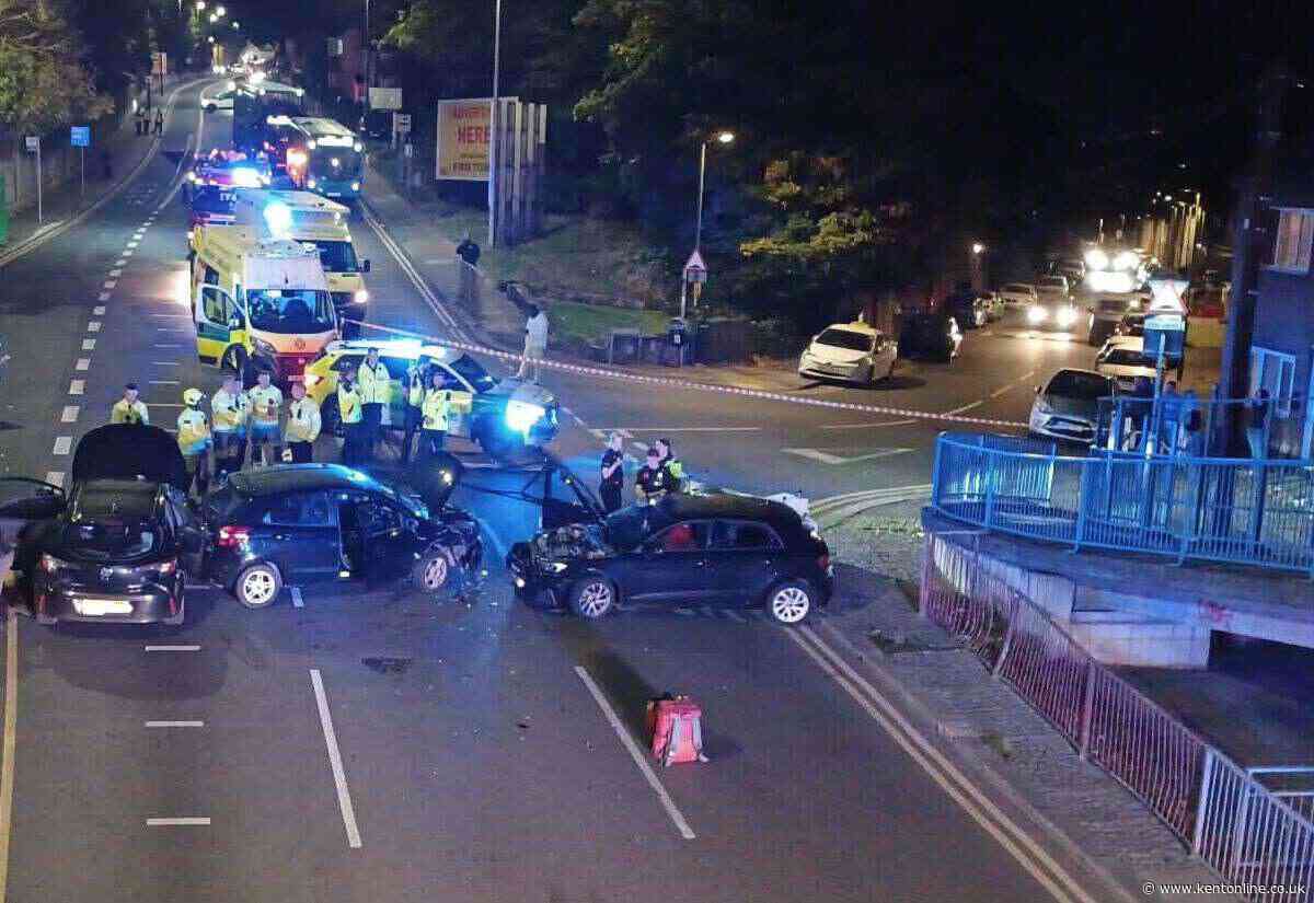 Several cars badly damaged in town centre crash