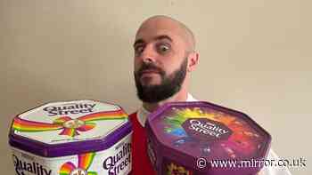 Man compares Quality Street tins from 1996 and 2026 to find best value and is floored