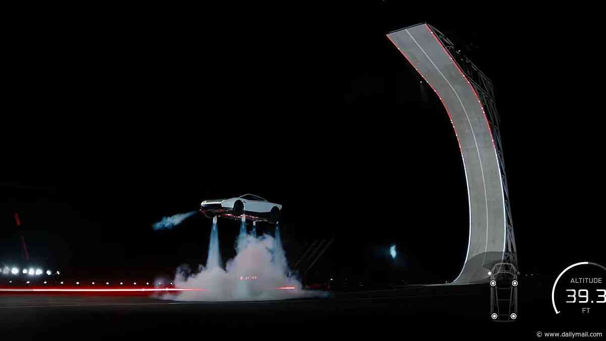 Elon Musk unveils flying car: Crowd screams as new Tesla with rocket thrusters takes off and flips mid-air