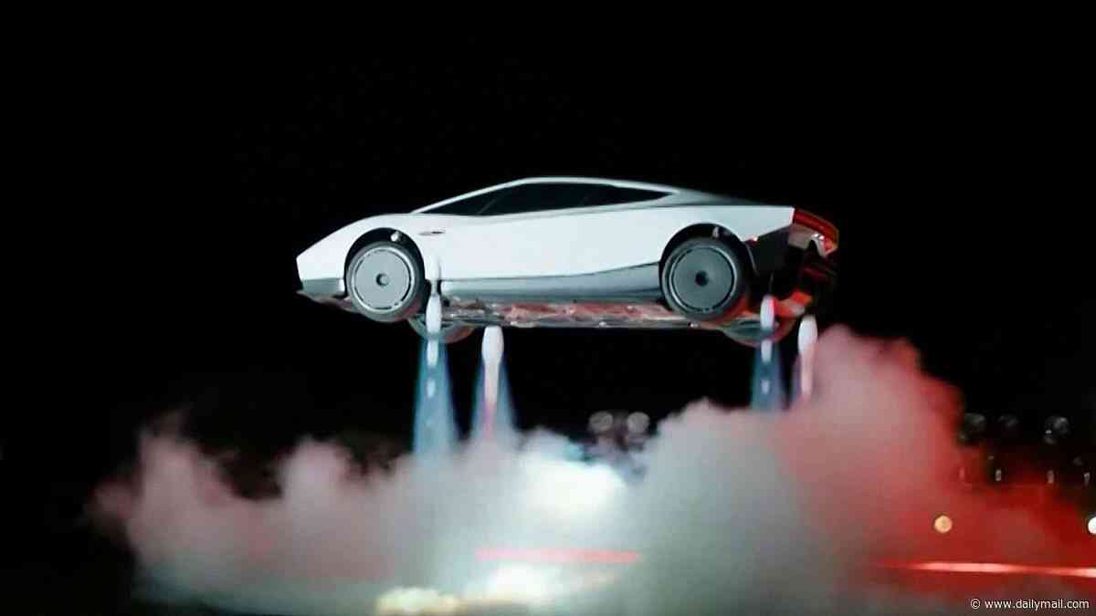 'This is a prank, right?' Social media is baffled by Tesla's flying car stunt - as one jokes 'car insurance companies are going to s*** themselves'