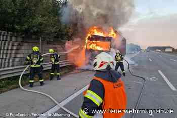 Gasbetriebener Lkw brennt – Feuer greift auf Walnüsse über
