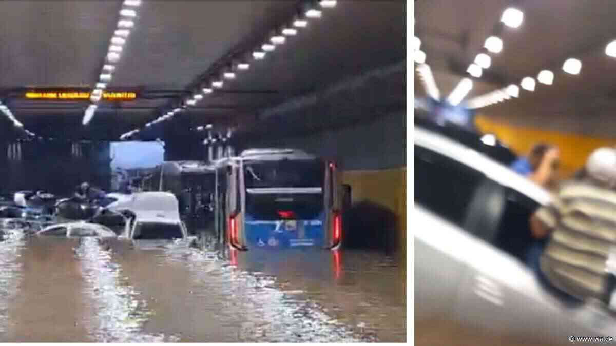 Gewitter lässt Wasserpegel in Autobahn-Tunnel rasend schnell ansteigen – Panik unter Autofahrern