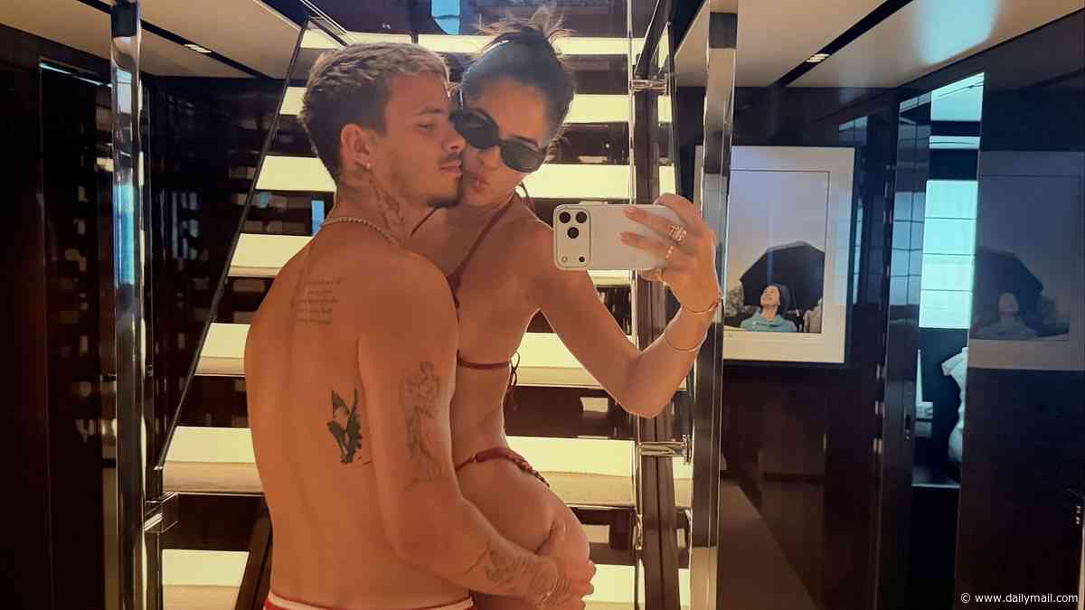Romeo Beckham and his girlfriend Kim Turnbull share cheeky snaps as they celebrate 'two years of loving and adventures' together