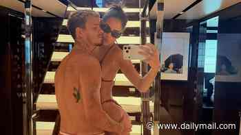 Romeo Beckham and his girlfriend Kim Turnbull share cheeky snaps as they celebrate 'two years of loving and adventures' together