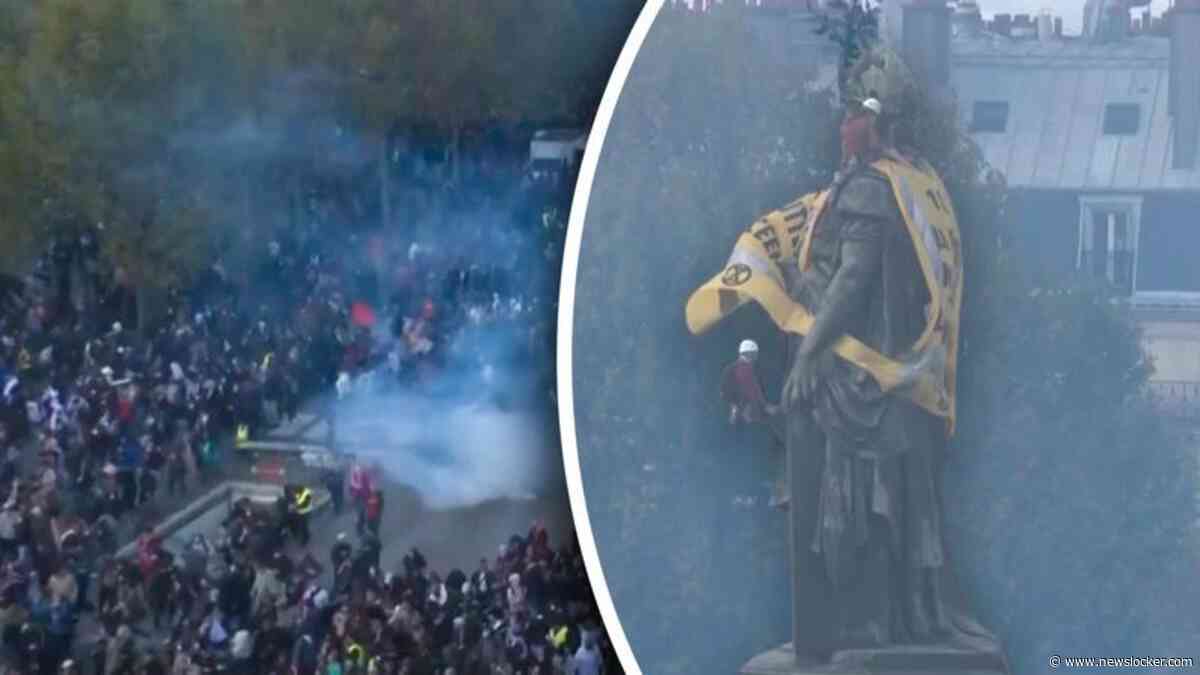 Chaos in Parijs duurt voort: hier wordt enorm geel hesje om standbeeld gehangen