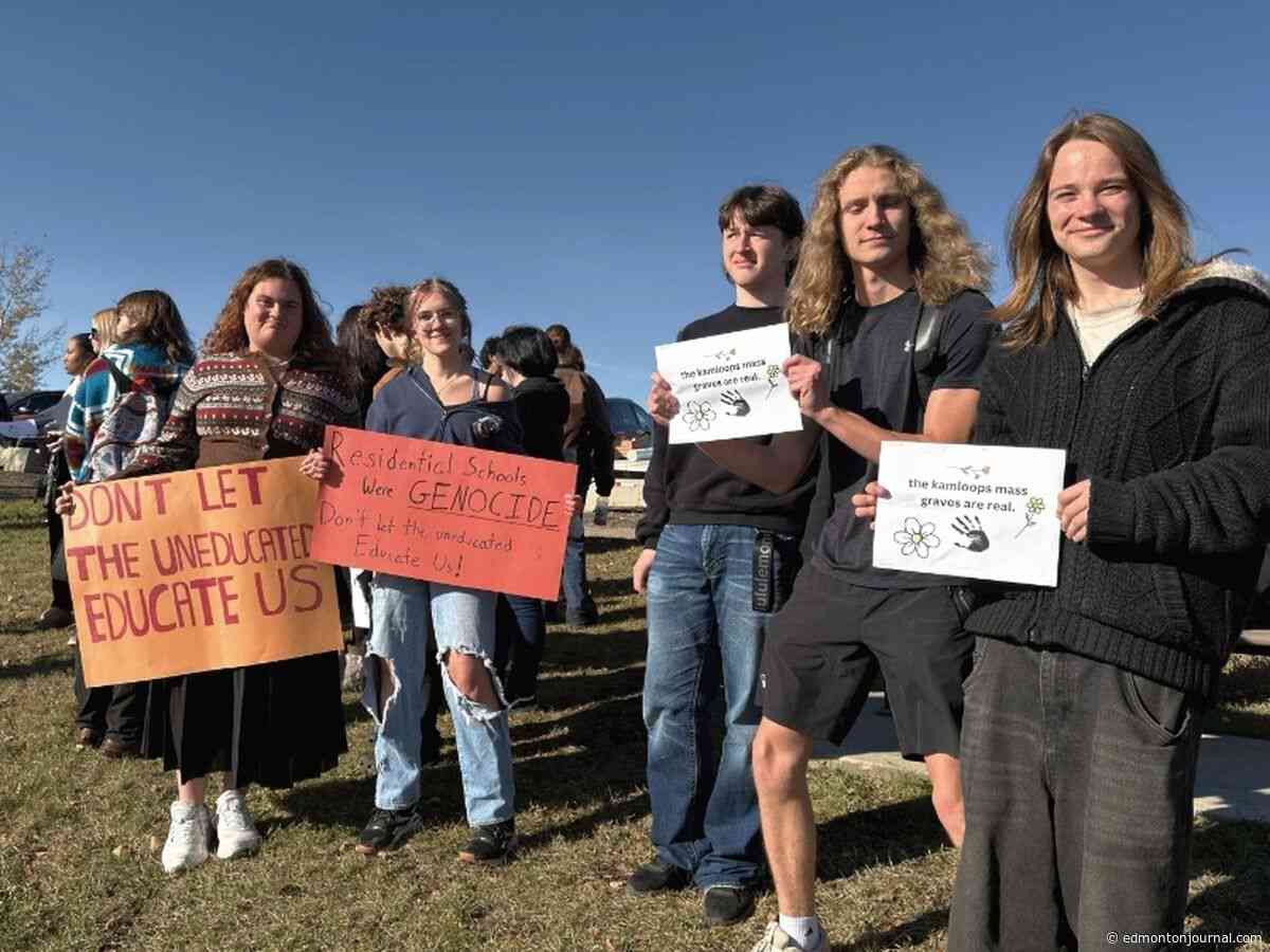 Grande Prairie high school students stage walkout in protest of teacher's social media post disputing graves at Kamloops Indian Residential School