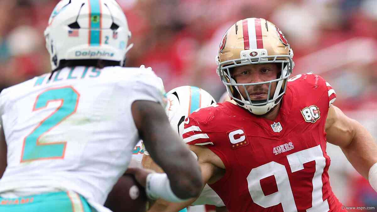 49ers rule out Bosa for MNF, still hopeful for Evans, Juszczyk
