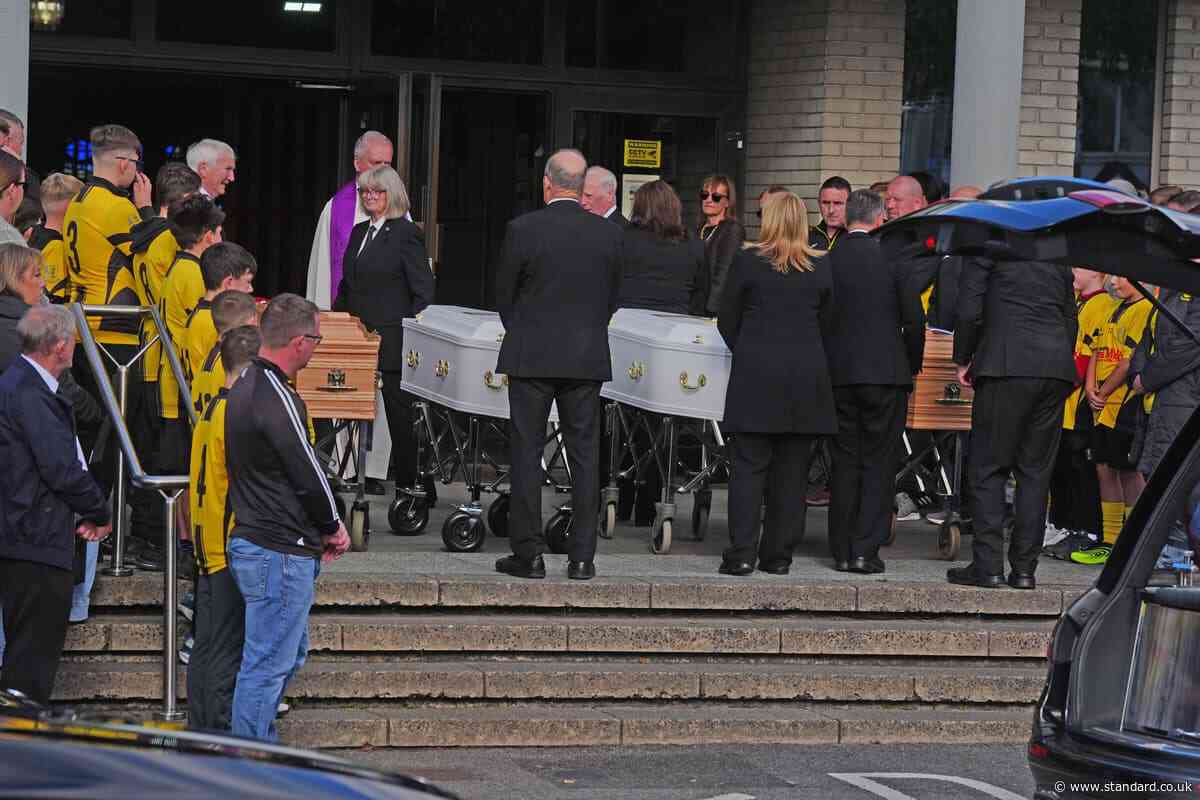 Four family members killed in arson attack arrive at church ahead of funeral