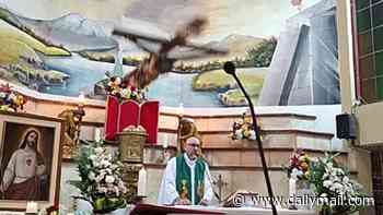 Horrifying moment priest is crushed to death by falling crucifix while live streaming Catholic Mass in Ecuador