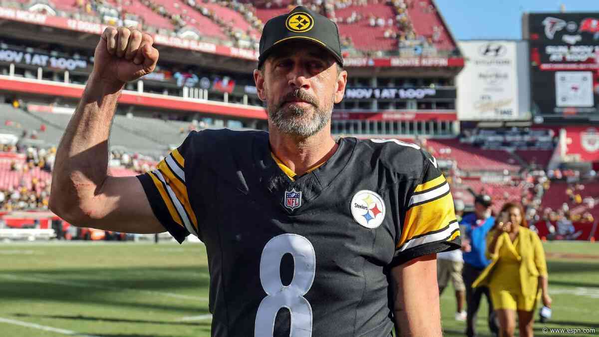 Rodgers throws two TDs to tie Peyton on all-time list, lifts Steelers to OT win
